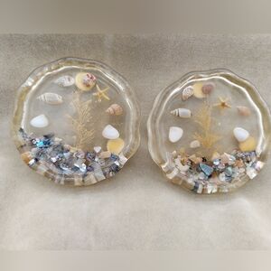 Sea Shell Lucite Coasters Vintage Seashell Coastal Decor